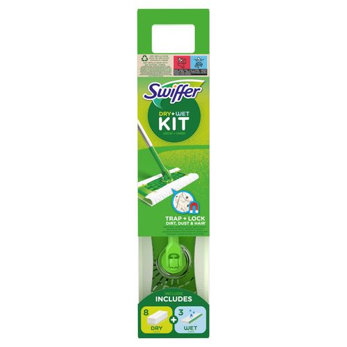 Swiffer Dry + Wet  starter kit, ručka + 8 jednokratnih krpica za pod + 3 vlažne maramice za pod slika 1