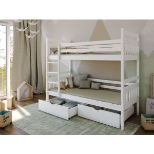 Drveni dječji krevet na sprat Adas sa ladicom - 190x90cm - Bijeli