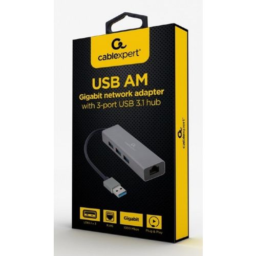 A-AMU3-LAN-01 Gembird USB AM Gigabit network adapter with 3-port USB 3.0 hub slika 2
