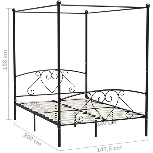 Okvir za krevet s nadstrešnicom crni metalni 140 x 200 cm slika 7