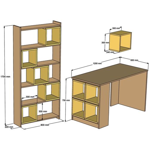 Woody Fashion Studijski stol i policu za knjige, Box - Walnut, Chalcedony slika 3