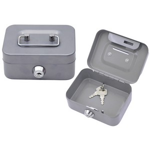 Kutija za pohranjivanje - Kasica prasica - Zaključavanje, dva ključa, metalna - Siva boja
