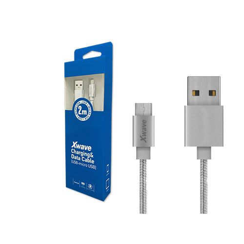 Xwave Kabl USB2.0 na Micro USB 2M,2A,aluminium,upleteni srebrni slika 1