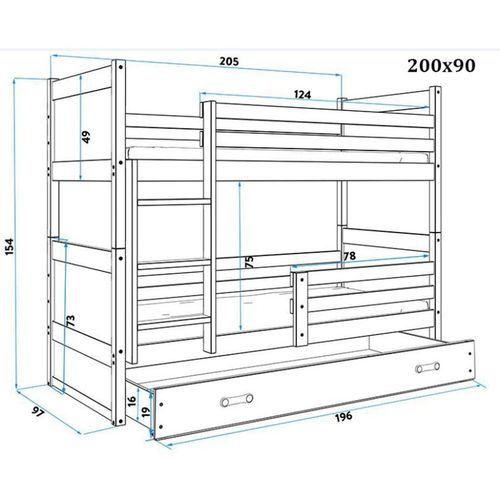 Drveni dečiji krevet na sprat Rico sa fiokom - beli - 200x90cm slika 3