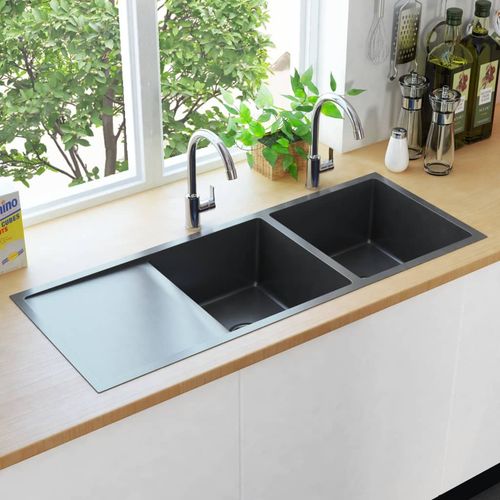 Ručno rađeni kuhinjski sudoper s cjedilom crni nehrđajući čelik slika 3