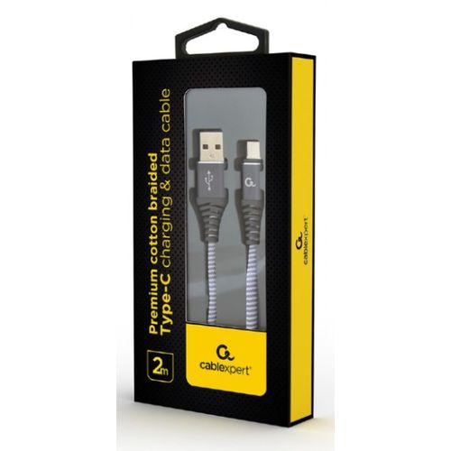 CC-USB2B-AMCM-2m-WB2 Gembird Premium cotton braided Type-C USB charging -data cable,2m, spacegrey/wh slika 2