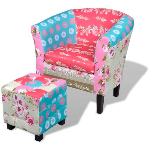 Fotelja od tkanine s osloncem za noge patchwork dizajn slika 8