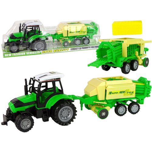 Zeleni traktor s prešom za baliranje slika 1