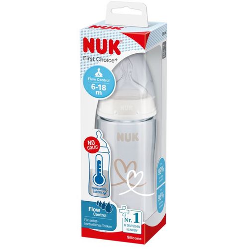 NUK Flašica First Choice+ sa indikatorom temperature 300ml 6-18mj, Srca - Bijela slika 3