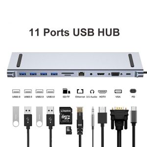 Linkom Adapter TIP-C HUB na 4xUSB +SD/micro+RJ45+ HDMI+ VGA+ PD+ Audio