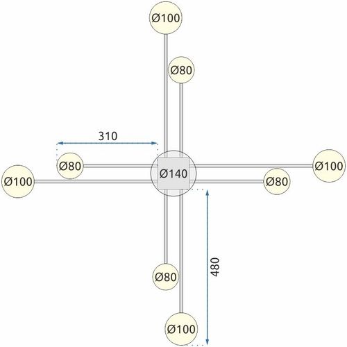 TOOLIGHT MODERNA STROPNA SVJETILKA CRNA 8-RUKA LED APP523-8C slika 12