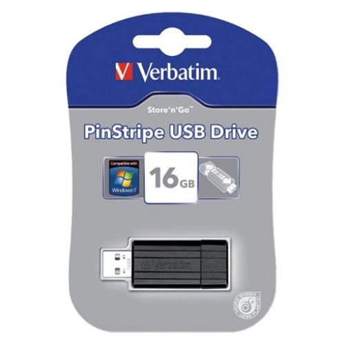 USB 16GB 2.0, Verbatim, PinStripe, crni, V049063 slika 1