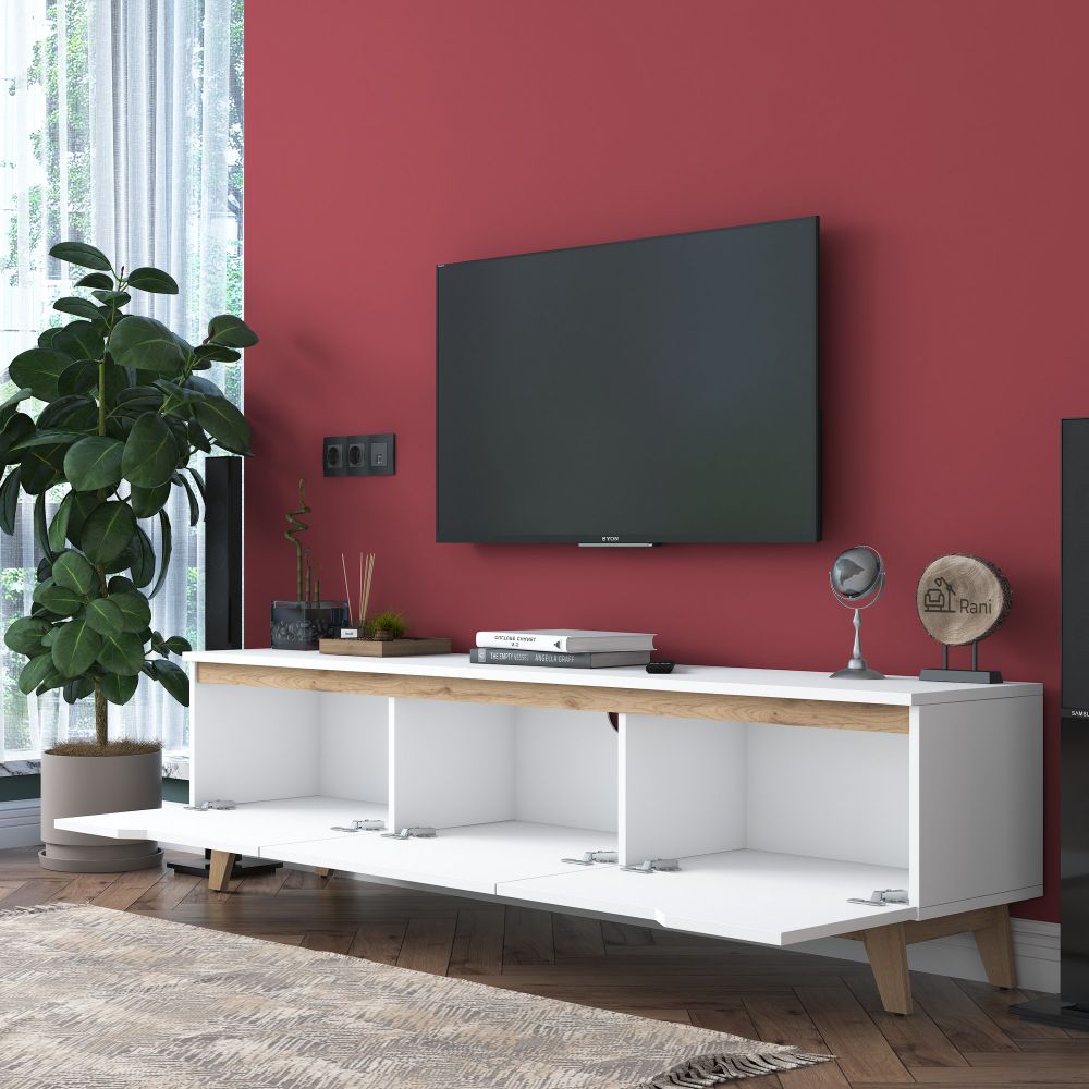 TV Stalak D1 - 2472 u bijeloj boji sa detaljima oraha slika 5
