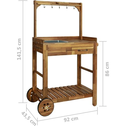 Vrtna kuhinjska kolica od bagremovog drva 92 x 43,5 x 141,5 cm slika 7