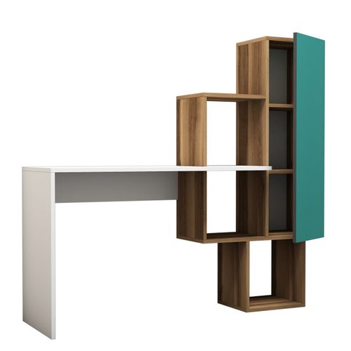 Açelya - Walnut, White, Turquoise WalnutWhiteTurquoise Study Desk slika 4