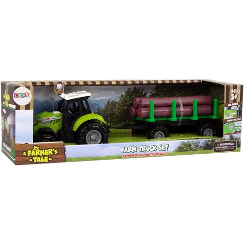 Zeleni traktor s prikolicom i balvanima slika 4