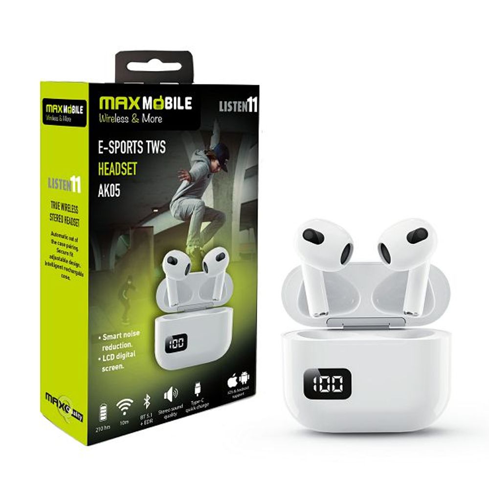 MAXMOBILE SLUŠALICE BLUETOOTH TWS AK05 WH slika 1