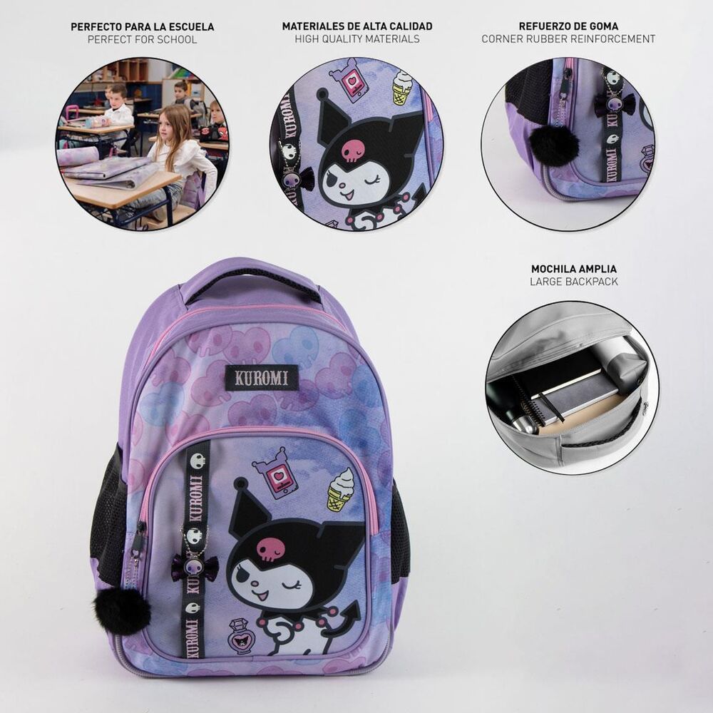 Mochila Kuromi Hello Kitty 42 cm prilagodljiva za trolley slika 8