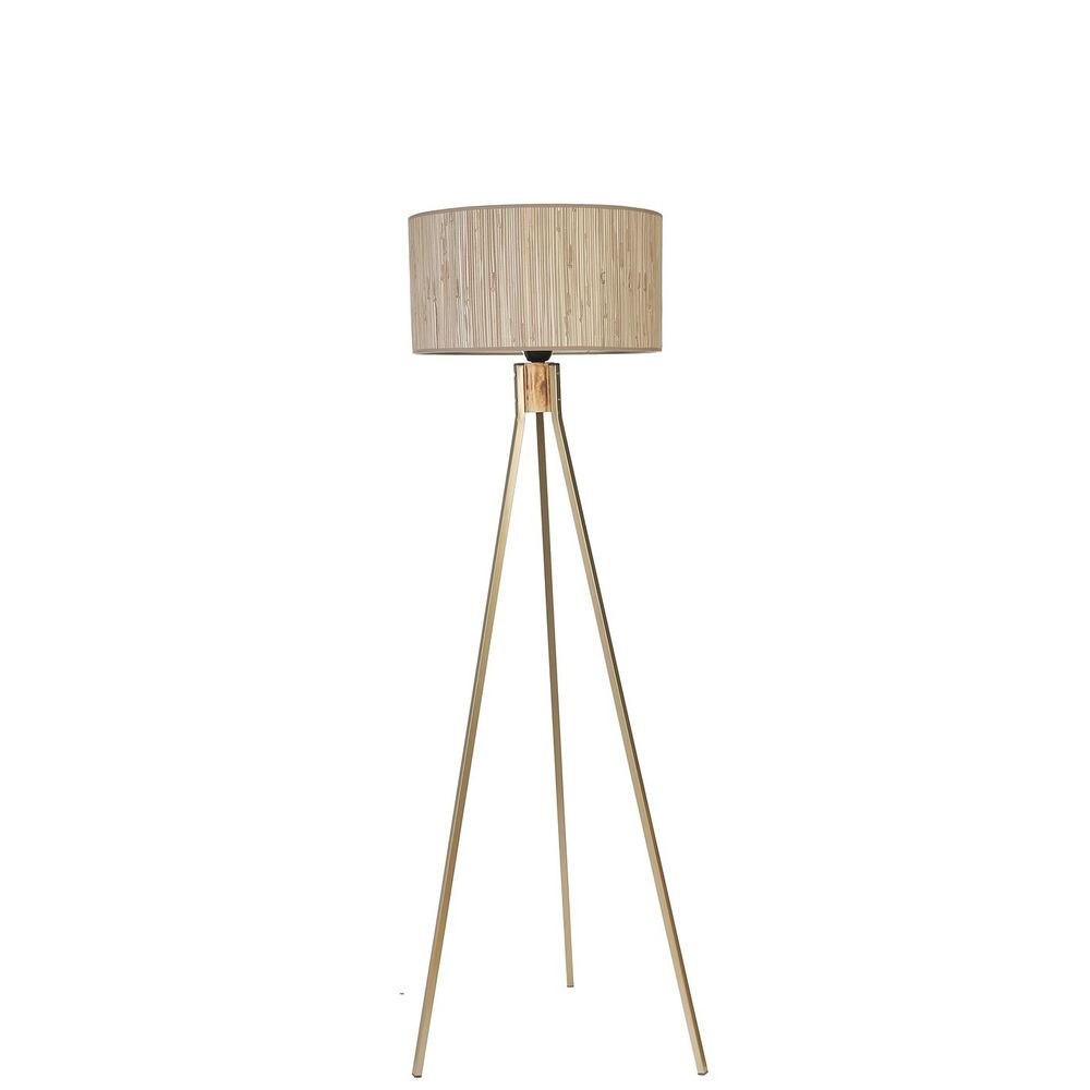 Podna lampa Fisco Tripod – bambus abajur, hrastovina / zlatna nijansa  - izložbeni artikl (oštećenja ambalaža) slika 3
