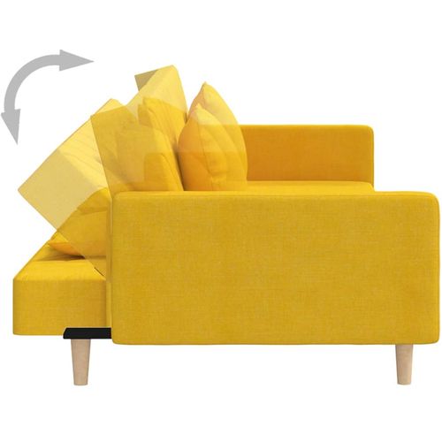Dvosjed na razvlačenje od tkanine s 2 jastuka i tabureom žuti slika 16