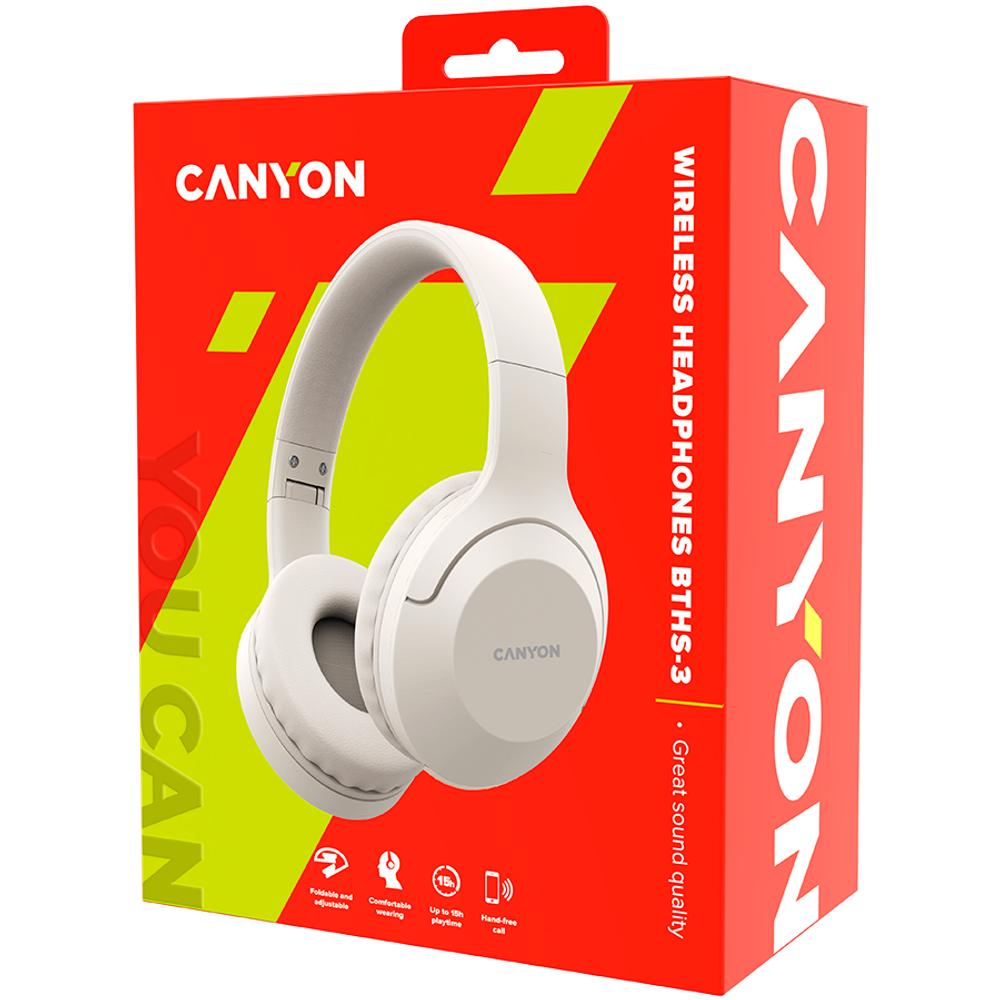 CANYON BTHS-3 Bežične Bluetooth Slušalice, Bež slika 5