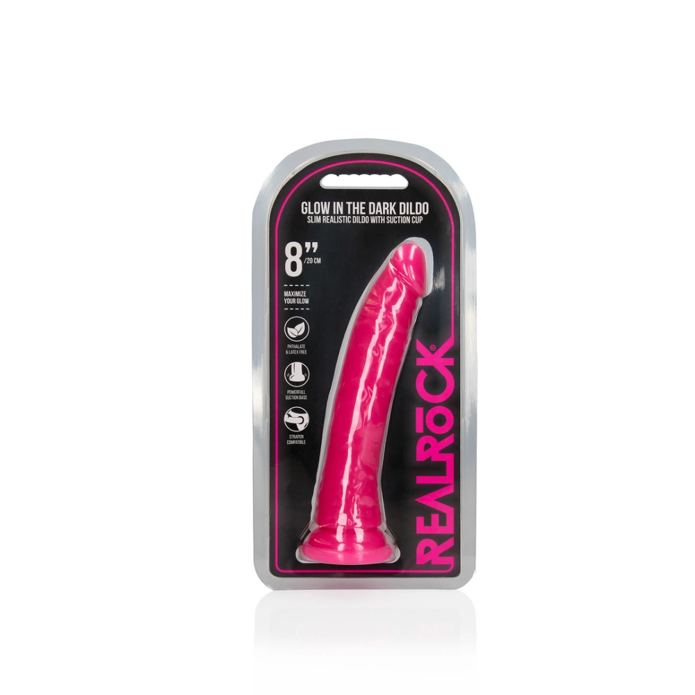 RealRock by Shots Tanki realistični dildo s vakuumskom čašicom - Sjaj u tami - 8'' / 20 cm slika 3