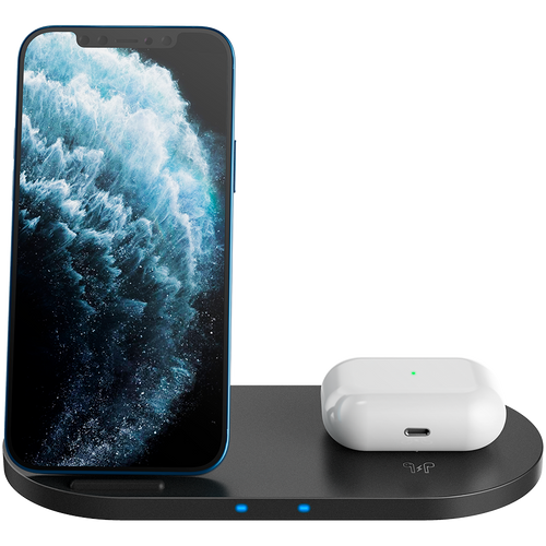 CANYON WS-202 2in1 Wireless charger, Input 5V/3A, 9V/2.67A, Output 10W/7.5W/5W, Type c cable length 1.2m, PC+ABS,with PU part ,180*86*111.1mm, 0.185Kg,Black slika 2