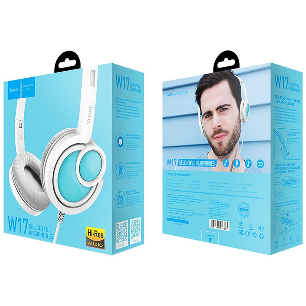hoco. Slušalice sa mikrofonom, 3.5 mm,dužina kabela 1.5 met,bijela - W17 Delightful Headphones MIC WH slika 3