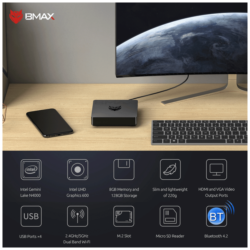 BMAX Mini računar, Intel Celeron N4000, 8GB DDR3, EMMC 128GB - B1 Pro Mini PC slika 2