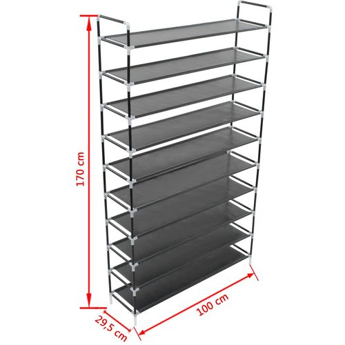 Stalak za cipele s 10 polica od metala i netkane tkanine crni slika 30