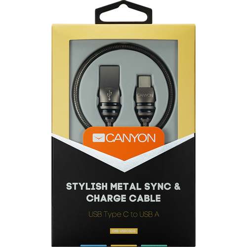 CANYON UC-5 Type C USB 2.0 standard cable, Power &amp; Data output, 5V 2A, OD 3.5mm, metallic Jacket, 1m, gun color, 0.04kg slika 2