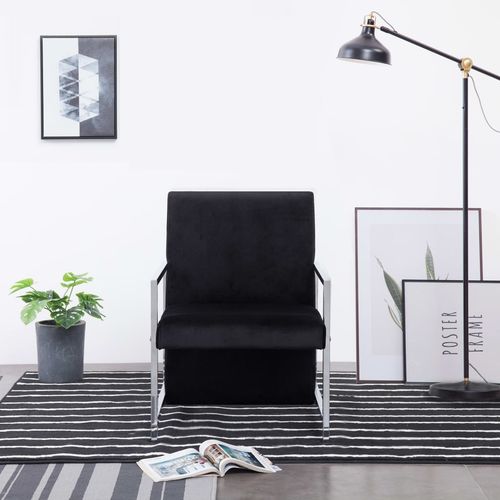 Fotelja s kromiranim nogama crna baršunasta slika 17