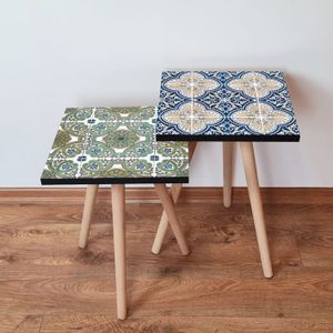 Nesting stolovi 2Shp465 - (2 komada) - boje: zelena, bijela, mornarsko plava, bež