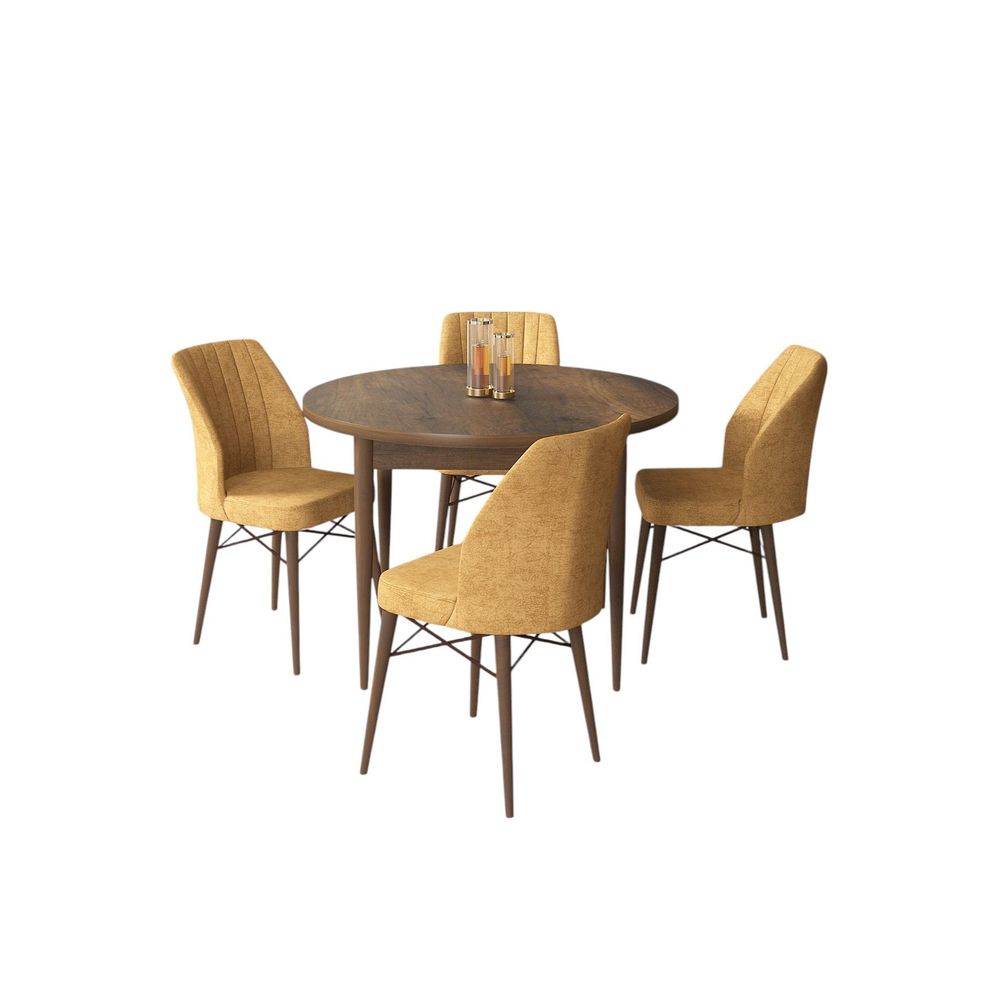Rox - Baroque, Cappuccino Baroque Set Trpezarijskog Stola i Stolica (5 Komada) slika 2