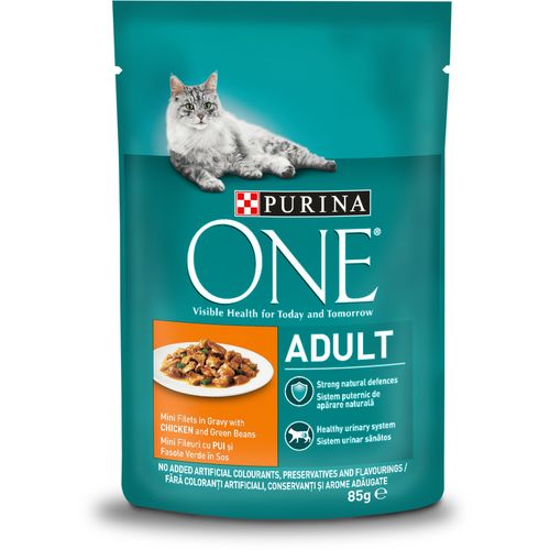 Purina ONE Adult vrećice za mačke, mini fileti s piletinom i mahunama u umaku, 85 g slika 1