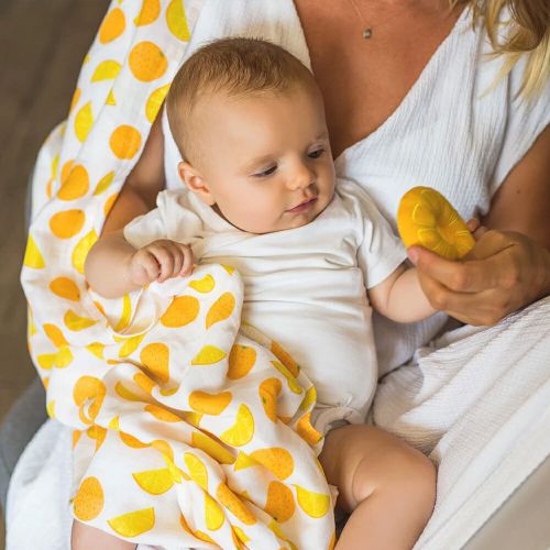 BabyOno Swaddles tetra pelene za povijanje + zvečka, naranča slika 6