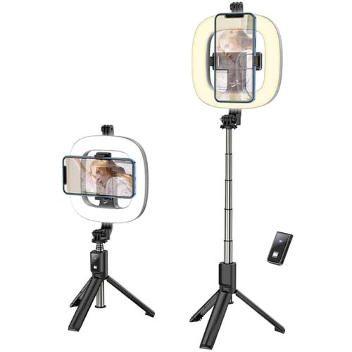Hoco - Selfie Stick Showfull (LV03 Plus) - LED prsten-za telefone 4.7 - 6.5 i GoPro 1/4 vijak - crni slika 4