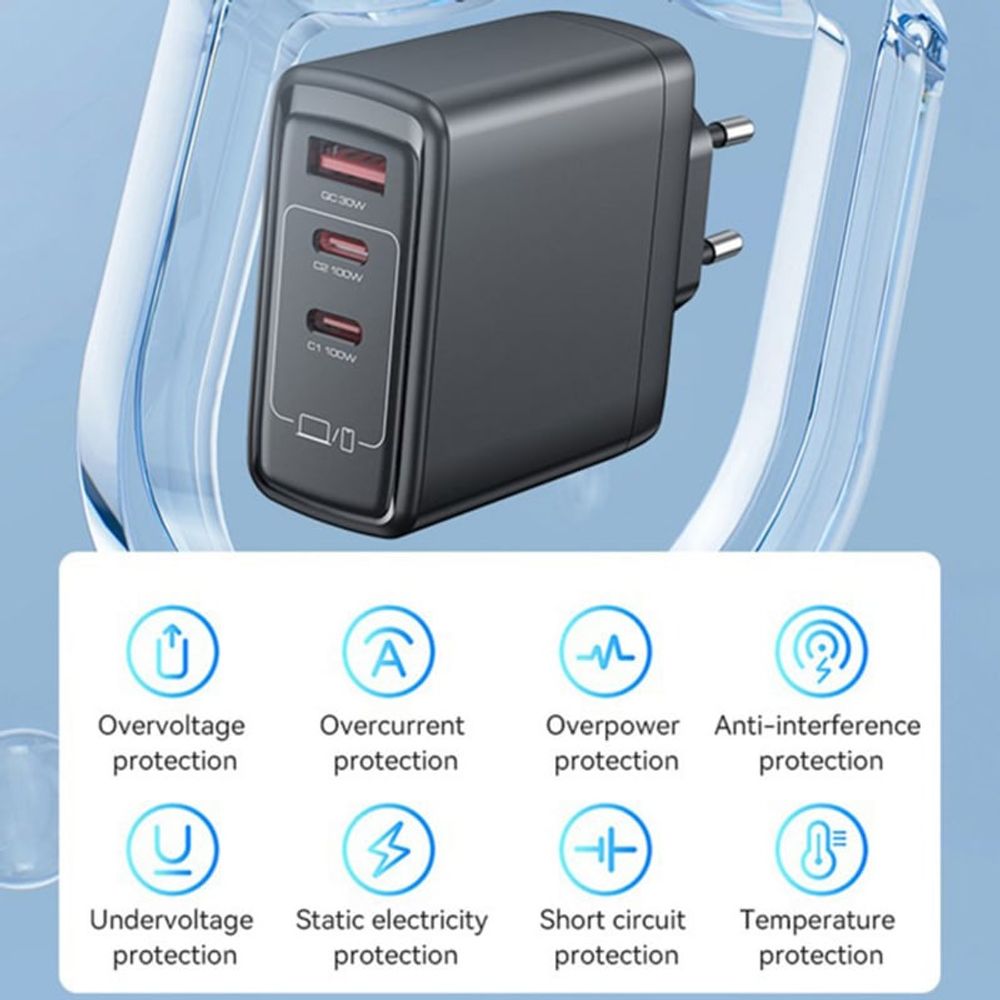 Zidni punjač Yesido YC142 100W 5A 1 x USB-A - 2 x USB-C crni slika 5