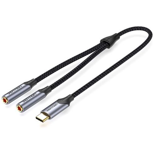 Vention USB-C Male to Dual 3.5MM Jack Earphone Adapter 0.3M Gray slika 1