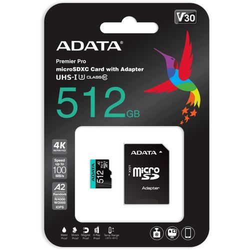 A-DATA Memorijska kartica UHS-I U3 MicroSDXC 512GB V30S class 10 + adapter AUSDX512GUI3V30SA2-RA1 slika 6