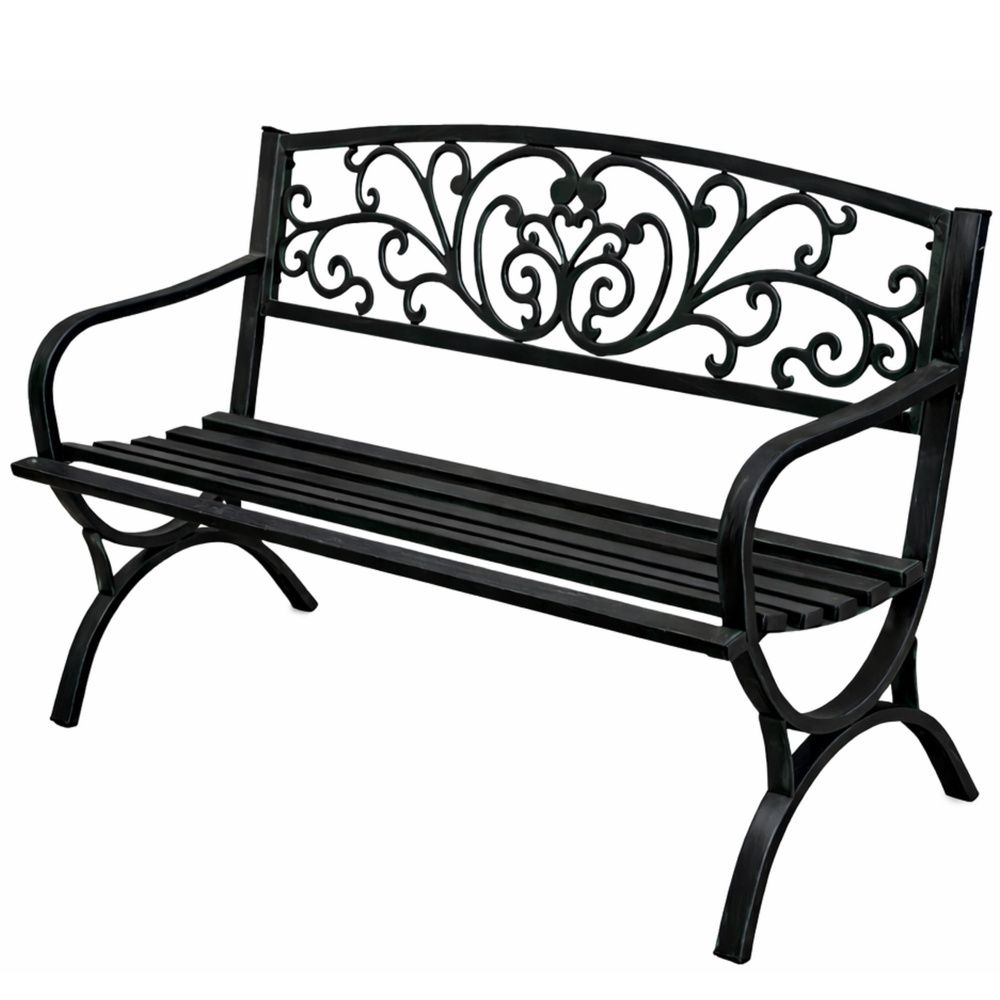 Vrtna klupa za terasu, metalna, s 2 sjedala, ukrašena, crna, 127 cm slika 3