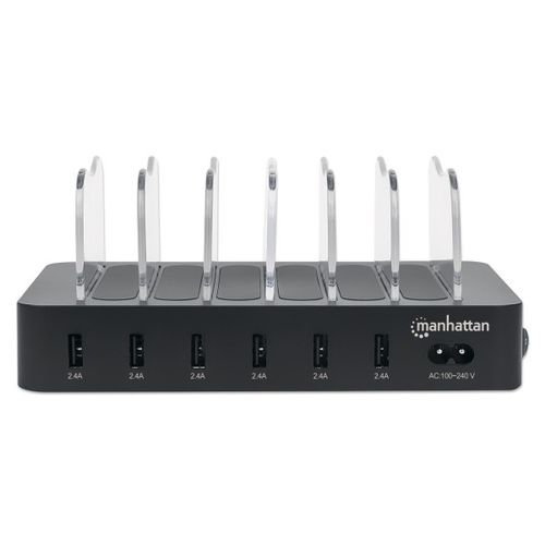 USB punjač 6-port Manhattan 102254 5V/2.4V/50W/držač za telefon Crni slika 2