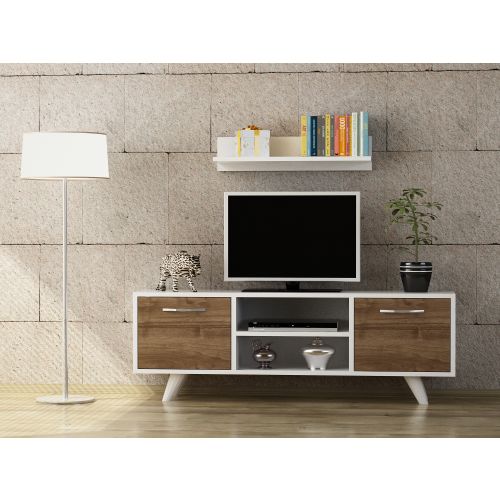 Woody Fashion TV jedinica, Bijela boja Orah, Likya - White, Walnut slika 1