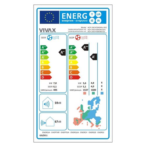 VIVAX COOL Klima Uređaj ACP-24CH70AEMIs R32 + WiFi Komplet slika 6