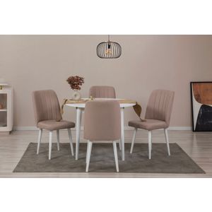 Vina 0900 - Bijeli, Stone White Stone Produživi Trpezarijski Sto i Set Stolica (5 Komada)