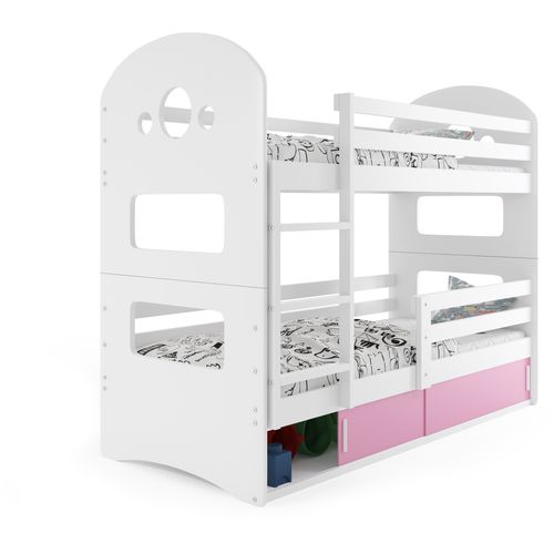 Drveni dječji krevet na kat Dominik s prostorom za pohranu- bijeli - rozi - 190*80 cm slika 2