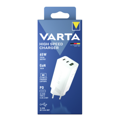 Varta High Speed Charger, Punjač 65W, 2x USB tip C, 1xUSB A QC slika 1