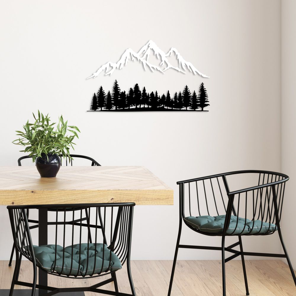 Nature And Mountain - Dekorativni Metalni Zidni Ukras u Crno-Bijeloj Boji slika 3