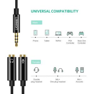 Ugreen adapter 3.5mm (M) na 2x 3.5mm (Ž - slušalice + mikrofon) - polybag