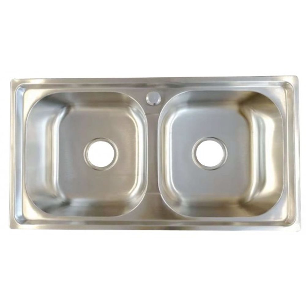 Inter Ceramic sudoper alpaka usadni dvostruki pravougaoni 41x76x20 cm + sifon, krom slika 1